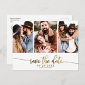シンプルな3枚の写真コラージュ ウェディング セーブ・ザ・デート ポストカード (正面/裏面)