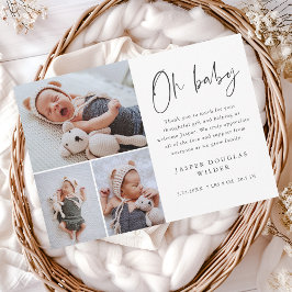 シンプルな3枚の写真 Oh Baby サンキューカード