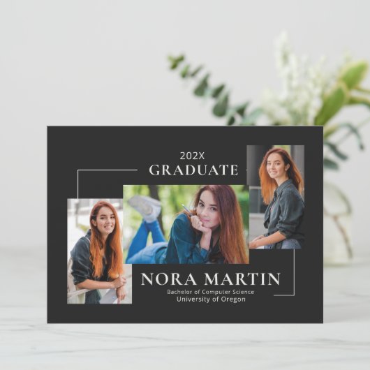 シンプルな3枚写真 黒白 案内状 (スタンド正面)