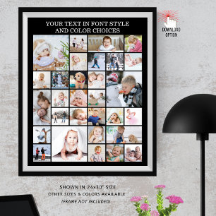 シンプルな30枚の写真コラージュ　カスタムカラーとテキスト ポスター