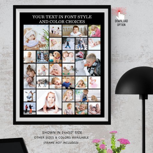 シンプルな30枚の写真コラージュ　カスタムカラーとテキスト ポスター