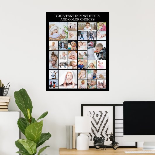 シンプルな30枚の写真コラージュ　カスタムカラーとテキスト ポスター (ホームオフィス)