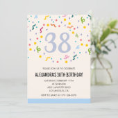 シンプルな38歳の誕生日パーティーの招待状 コンフェティ モダン 招待状 (スタンド正面)