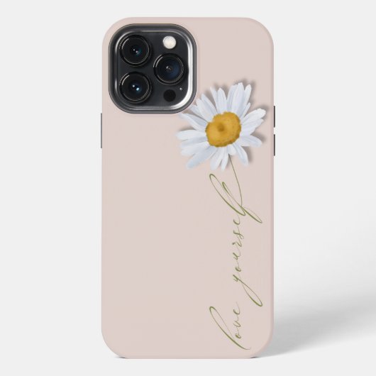 シンプルな3Dデイジーと"Love Yourself"の茎 iPhoneケース (裏面)