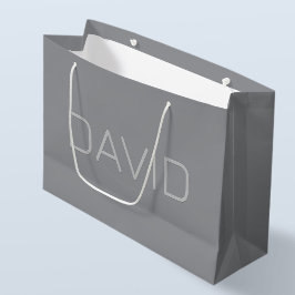 シンプルな3D風テキスト | グレー ラージペーパーバッグ