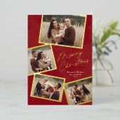 シンプルな4枚の写真コラージュスクリプト メリークリスマス 箔シーズンカード (立ち正面)