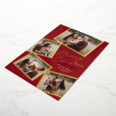 シンプルな4枚の写真コラージュスクリプト メリークリスマス 箔シーズンカード (回転した状態)