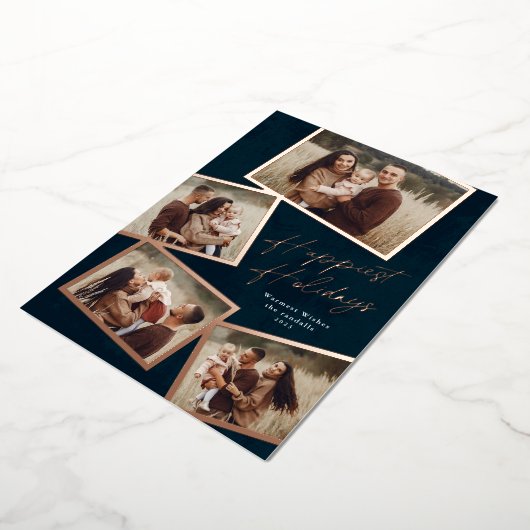 シンプルな4枚の写真コラージュスクリプト 箔シーズンカード (回転した状態)