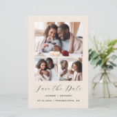 シンプルな4枚写真のミニマリストベージュの結婚式日程お知らせ (スタンド正面)