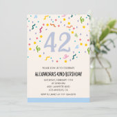シンプルな42歳の誕生日招待状 カラフルなコンフェティ モダン 招待状 (スタンド正面)
