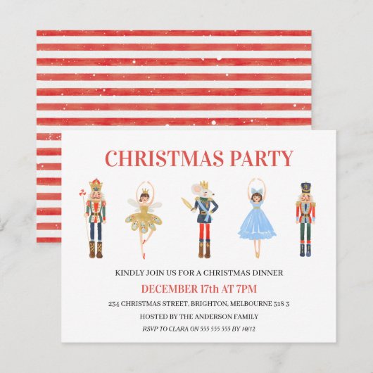 シンプルな5人のキャラクターのくるみ割り人形クリスマス パーティー 招待状 (正面/裏面)