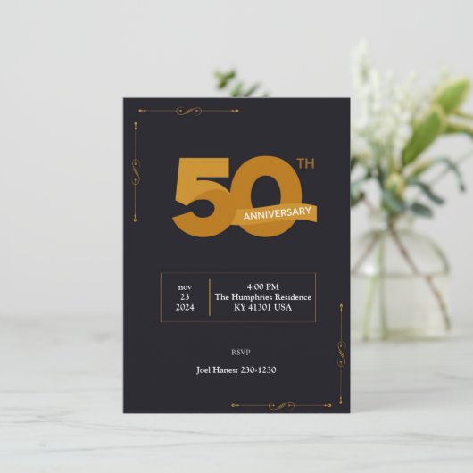 シンプルな50周年結婚記念日招待状テンプレート 招待状 (スタンド正面)
