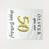 シンプルな50歳のハッピーバースデーパーティー背景 タペストリー (正面(横))