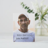 シンプルな50歳の誕生日名前写真年男性ミニ ポストカード (スタンド正面)
