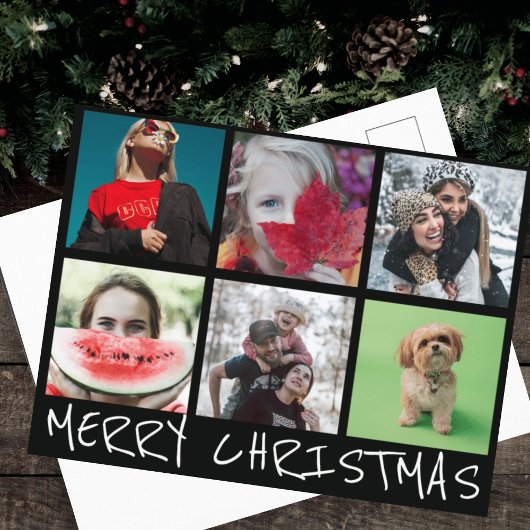 シンプルな6枚のインスタ写真コラージュ メリークリスマス ポストカード