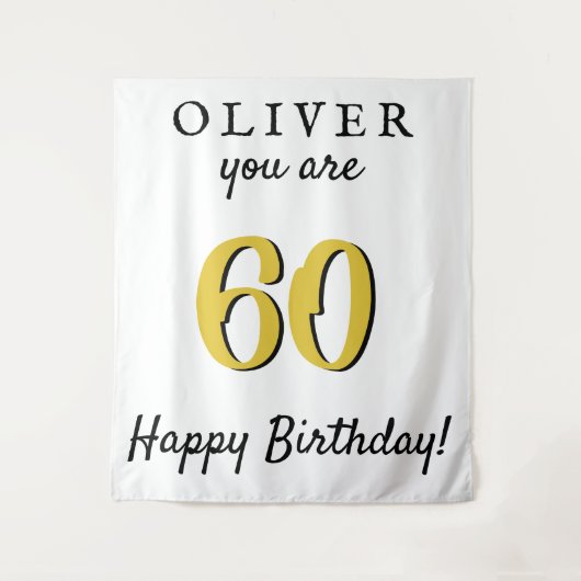 シンプルな60歳のハッピーバースデーパーティー背景 タペストリー (正面)