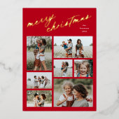 シンプルな7枚の写真コラージュスクリプト　メリークリスマス 箔シーズンカード (正面)