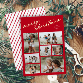 シンプルな7枚の写真コラージュスクリプト　メリークリスマス 箔シーズンカード