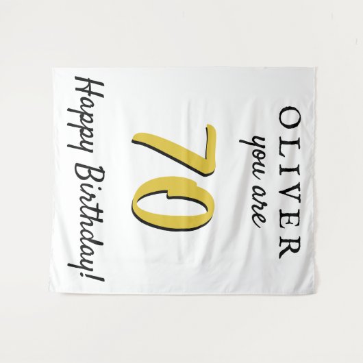 シンプルな70歳のハッピーバースデーパーティーの背景 タペストリー (正面(横))