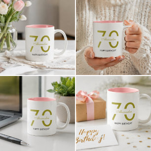 シンプルな70歳の誕生日 名前 ゴールド 高級感 ツートーンマグカップ