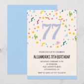 シンプルな77歳の誕生日招待状　コンフェティ モダン 招待状 (正面/裏面)