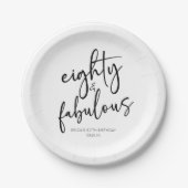 シンプルな80歳の誕生日パーティー eighty & fabulous ペーパープレート (正面)
