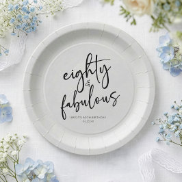 シンプルな80歳の誕生日パーティー eighty & fabulous ペーパープレート
