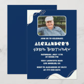 シンプルな93歳の誕生日招待状 メンズ フォト ネイビー 招待状 (正面/裏面)