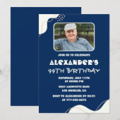 シンプルな99歳の誕生日招待状 メンズ フォト ネイビー 招待状 (正面/裏面)