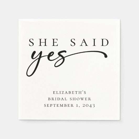シンプルな「イエス」スクリプト ブライダルシャワー, スタンダードカクテルナプキン (正面)