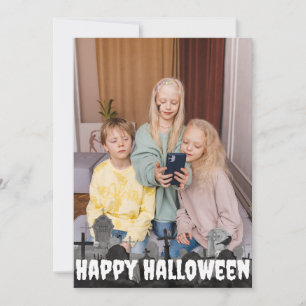 シンプルな ブゥ ハッピー ハロウィン 家族&友達 フォト シーズンカード