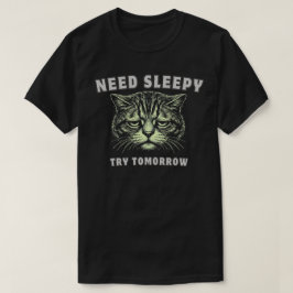 シンプルな「眠りたい」疲れた猫デザイン Tシャツ