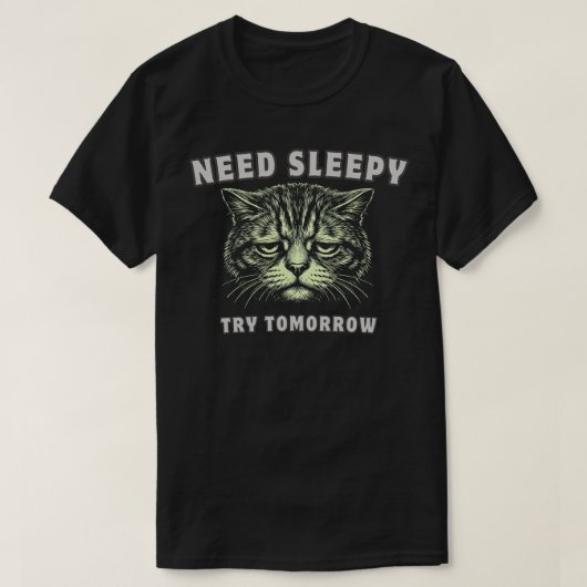 シンプルな「眠りたい」疲れた猫デザイン Tシャツ (デザイン正面)