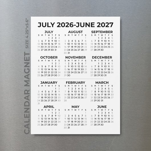シンプルな 2026-2027 年度カレンダーマグネット