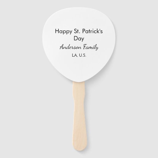 シンプルな「Happy St. Patrick's Day 名前・家族・場所」ギフト ハンドファン (正面)