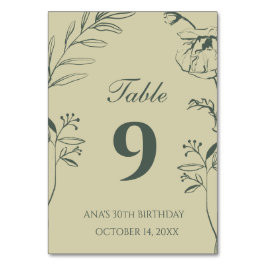 シンプルな Sage Green の花柄 30歳の誕生日 テーブルナンバー