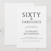 シンプルな「Sixty and Fabulous」60歳の誕生日パーティー 招待状 (正面/裏面)