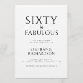 シンプルな「Sixty and Fabulous」60歳の誕生日パーティー 招待状 (正面)