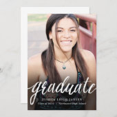 シンプルなHandletteringの写真の卒業の発表 案内状 (正面/裏面)