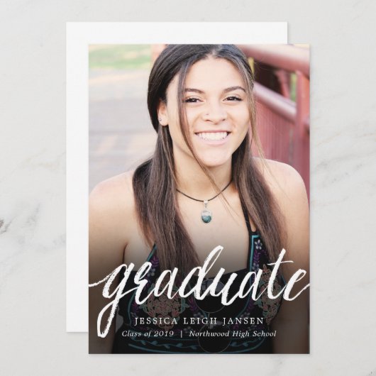 シンプルなHandletteringの写真の卒業の発表 案内状 (正面/裏面)