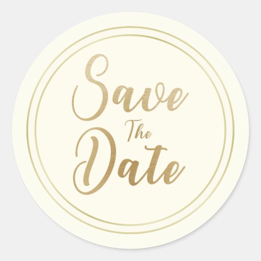 シンプルなSave the Date Quote フェイクゴールド タイポグラフィ ラウンドシール (正面)