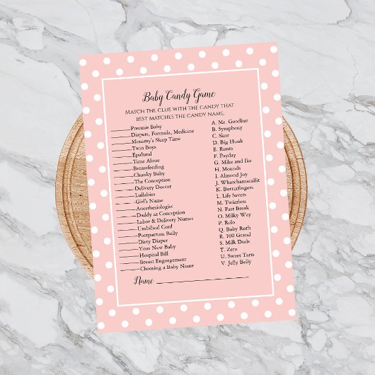 シンプルにかわいいピンクボウベビーキャンディシャワーゲーム 招待状