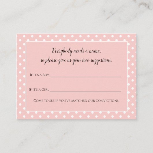 シンプルにかわいいピンクボウベビー名提案ゲーム エンクロージャーカード (正面)