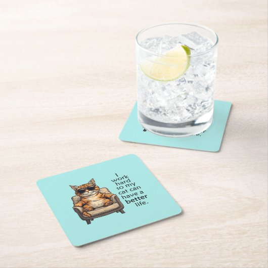 シンプルにもかかわらず愛らしい猫テーマ紙コースター スクエアペーパーコースター (インサイチュ)