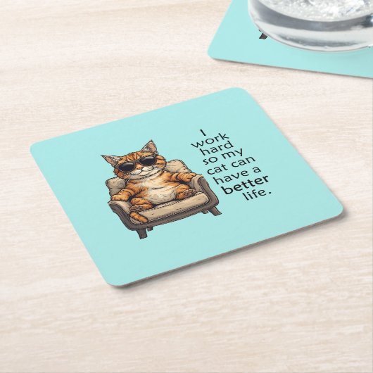 シンプルにもかかわらず愛らしい猫テーマ紙コースター スクエアペーパーコースター (アングル)