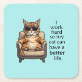 シンプルにもかかわらず愛らしい猫テーマ紙コースター スクエアペーパーコースター (正面)