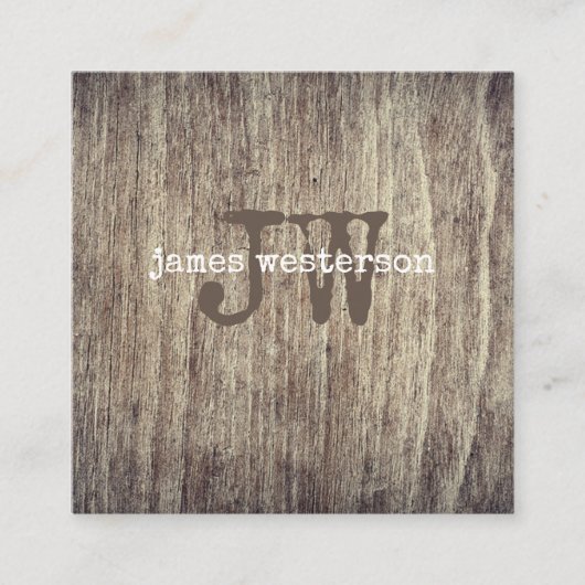 シンプルによって老化させる素朴な木製のヴィンテージの作家のモノグラム スクエア名刺 (正面)
