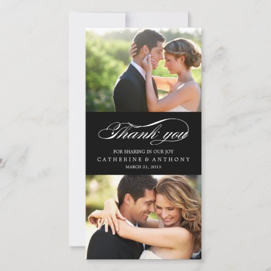 シンプルにエレガントな結婚式ありがとう – ブラック サンキューカード (正面)