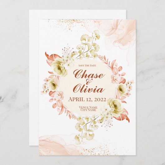 シンプルにエレガントな結婚式の日付カードを保存 招待状 (正面/裏面)