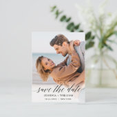 シンプルにエレガントな結婚式の日付写真を保存 ポストカード (スタンド正面)